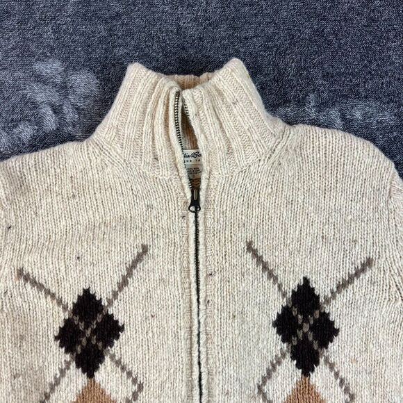 Vtg Eddie Bauer 100% Wool Full Zip Jacket Sweater Mock Neck Knitted Women's S - Picture 2 of 12